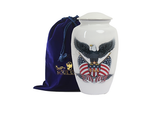 Load image into Gallery viewer, White Eagle &amp; Flag Urn - A Majestic Tribute for Your Loved One Exquisite Detail &amp; Lasting Beauty: White Eagle Holding Flag Urn - Handcrafted Tribute with Timeless Dignity Handcrafted Eagle &amp; Flag Urn for Human Ashes
