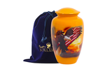 Load image into Gallery viewer, Orange Eagle &amp; Flag Urn for Human Ashes - A Beacon of Patriotism &amp; Soaring Memories Handcrafted Tribute with Unforgettable Impact Orange American Eagle With Flag Adult Cremation Urn
