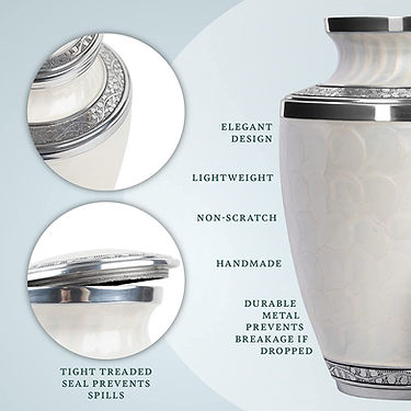 Elegant White Cremation Urn with Silver Bands - Modern Keepsake for Loved Ones Handcrafted White Urn with Silver Accents