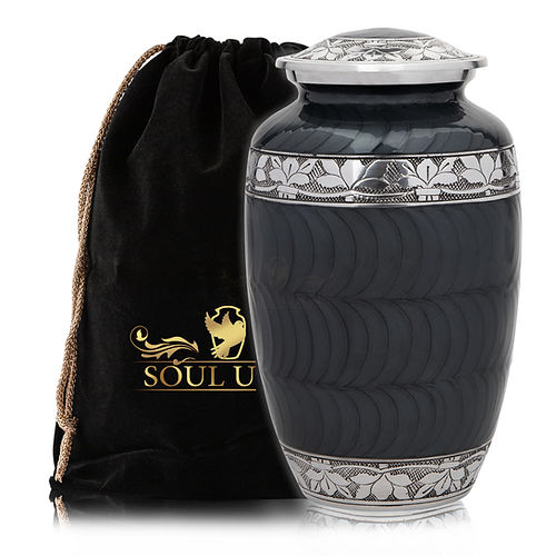 Premium Black Urn with Silver Band Elegant Black Adult Cremation Urn with Silver Band - Modern Remembrance