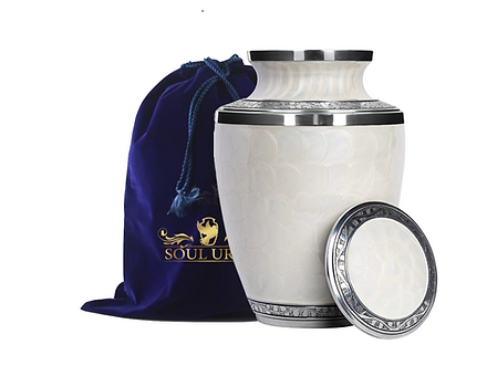 Elegant White Cremation Urn with Silver Bands - Modern Keepsake for Loved Ones Handcrafted White Urn with Silver Accents