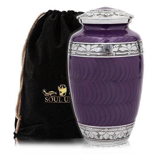 Handcrafted Purple Urn with Polished Silver Accents - Honoring Memories with Sophistication