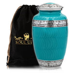 Load image into Gallery viewer, Stunning Aqua Adult Cremation Urn with Silver Band - Modern Memorial Premium Teal Urn with Silver Band
