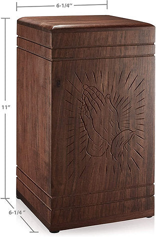 Rosewood Praying Hands Memorial Urn Box (Hand-Carved)Memorial Urn Box: Rosewood Praying Hands (Hand-Carved)