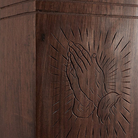 Rosewood Praying Hands Memorial Urn Box (Hand-Carved)Memorial Urn Box: Rosewood Praying Hands (Hand-Carved)