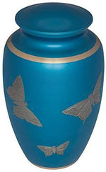 Load image into Gallery viewer, Stunning Blue Serenity: Adult Cremation Urn with Silver Butterflies Honoring Memories with Grace
