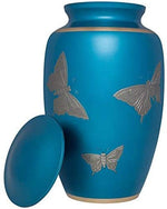 Load image into Gallery viewer, Stunning Blue Serenity: Adult Cremation Urn with Silver Butterflies Honoring Memories with Grace
