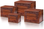 Load image into Gallery viewer, Border Engraved Rosewood Wooden Cremation Urn for Human Ashes Adult Male Female - Nested Set of 4 Urns - Fits For Cremation Homes &amp; Funeral Directors
