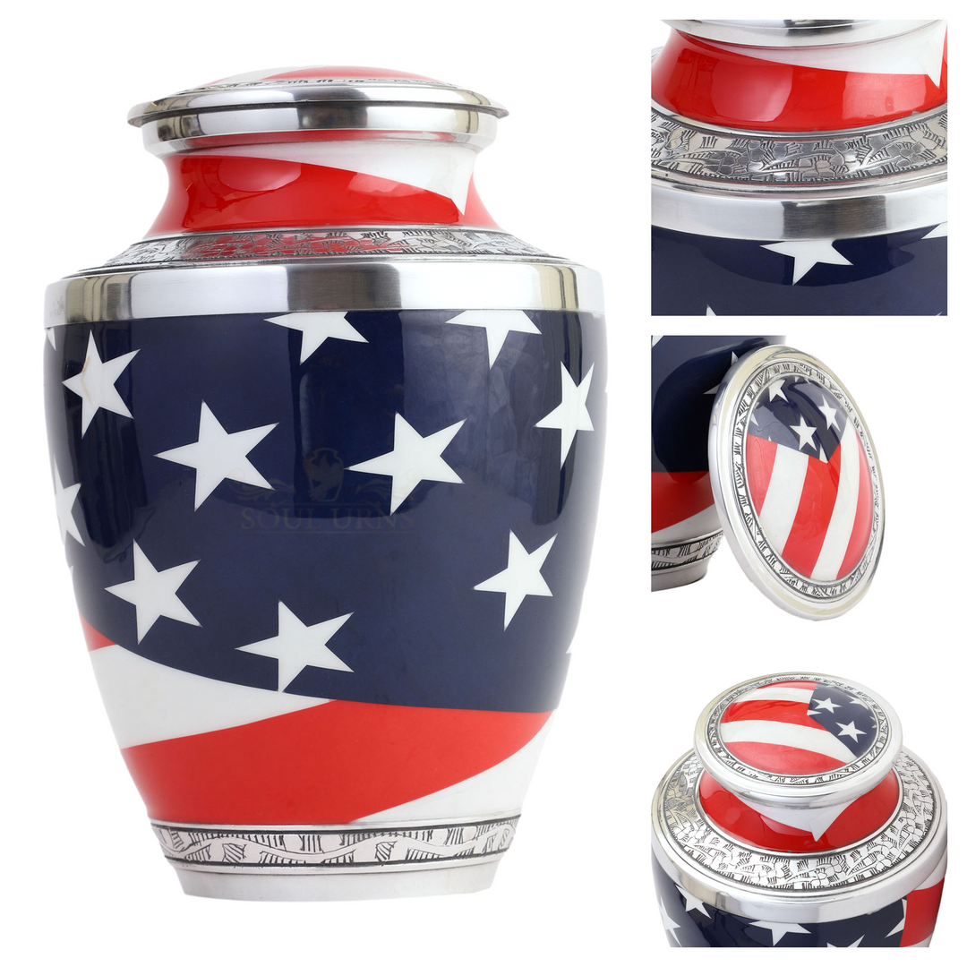 Adult Cremation Urns - American Flag Design, Velvet Bags Included Elegant, Durable, and Shareable