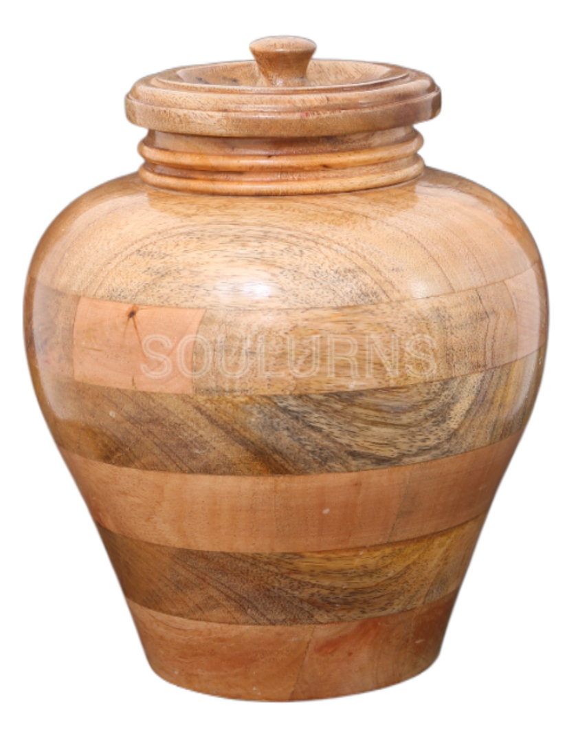 Mango Wood Jar Urn (200 cu in) Beautiful & Natural Ash Container Honour Your Loved One Naturally