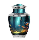 Load image into Gallery viewer, Sunset Meadows Enchanted Forest Urn - Handcrafted Orange Blossom Floral Engraved Cremation Urn For Ashes - Up to 200 Cubic Inches - Unique Adult Memorial
