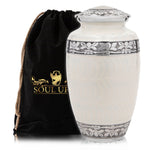 Load image into Gallery viewer, White Urn With Silver Bands Adult Cremation Urns For Human Ashes With Velvet Bag
