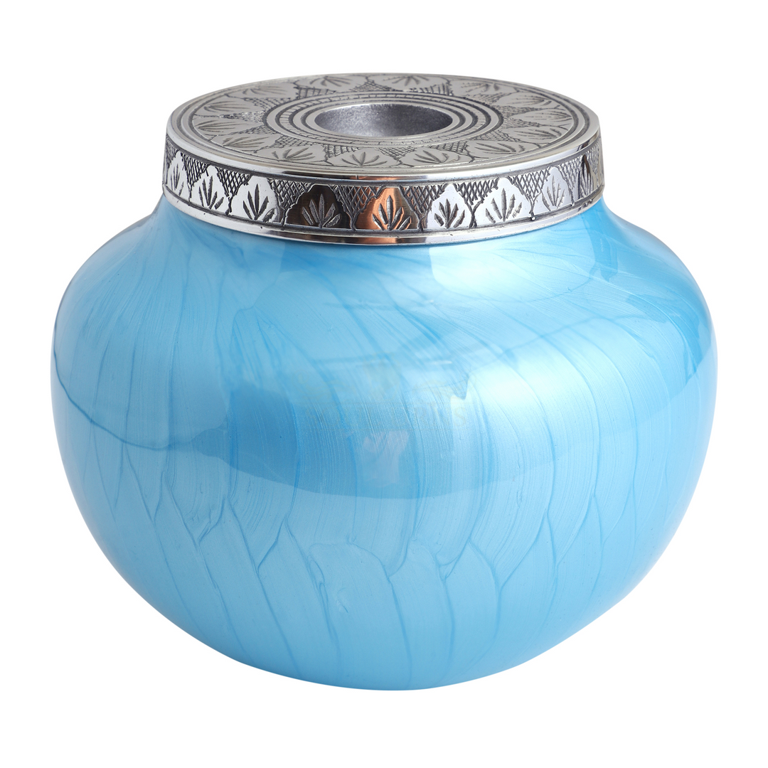 Glossy Teal Blue T-Light Adult Cremation Urns For Human Ashes