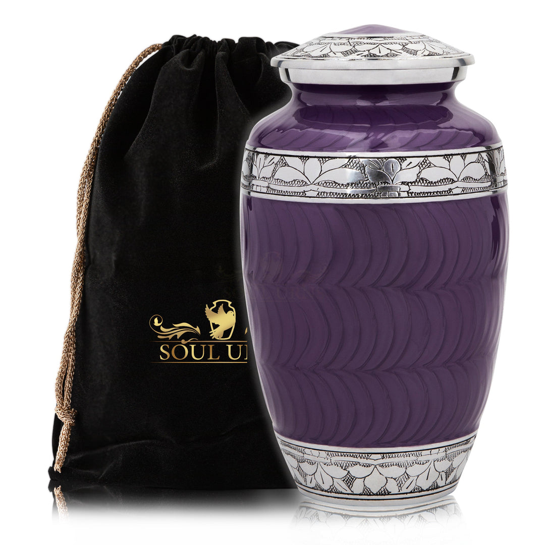 Purple Urn With Silver Bands Adult Cremation Urns For Human Ashes With Ve