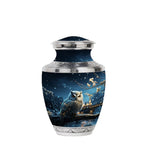 Load image into Gallery viewer, Snowy Night Owl Cremation Urns - Handmade Burial Urns for Ashes Handmade White Owl Cremation Urns   - 1-200 Cubic Inches
