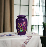 Load image into Gallery viewer, Purple Hummingbird &amp; Floral Urn: Celebrate Life Beautifully (200 cu in), Unique Hummingbird &amp; Floral Adult Urn: Cherished Keepsake for Memories
