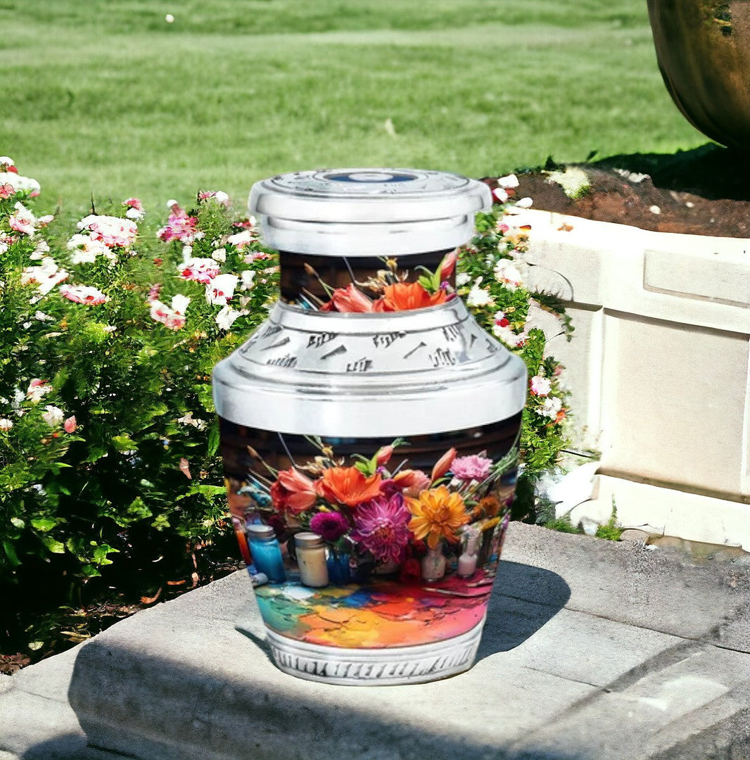 Painter's Palette Memorial Urn (Adult, 200 cu in) - Artistic Floral Cremation Urn Artistic Floral Memorial Urn