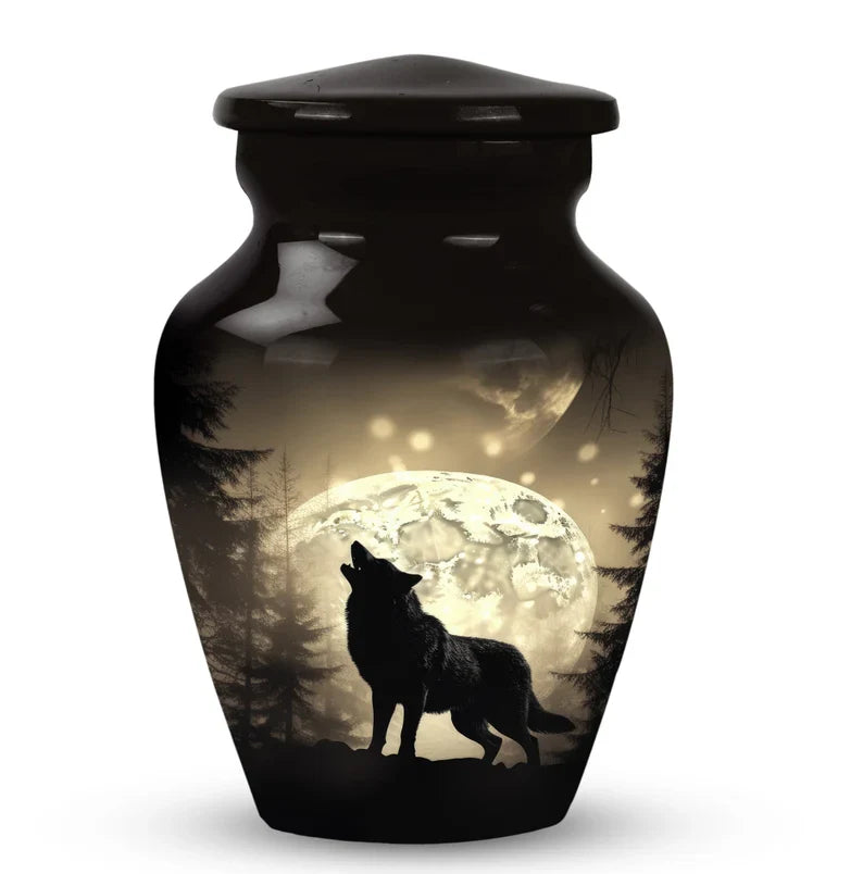 Moonlight Wolf Memorial Urn - Handcrafted 200 Cubic Inch Keepsake - Majestic Night Sky Cremation Vessel for Adult Ashes - Unique Urns for Adult Female